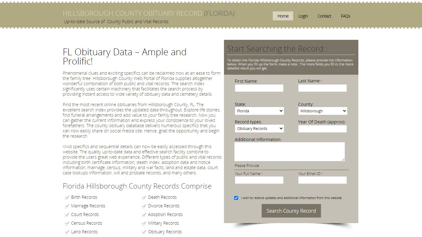 Hillsborough County, Florida Obituary Death Notice Index